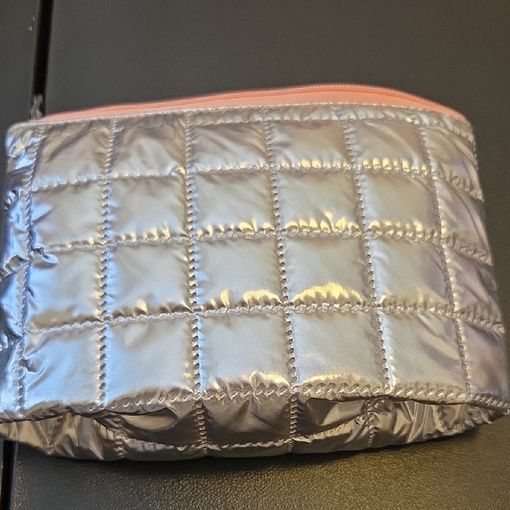 Clinique Quilted Silver Cosmetic Bag